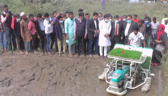 কসবায় রাইস ট্রান্স প্লান্টারের মাধ্যমে ধানের চারা রোপন উদ্বোধন