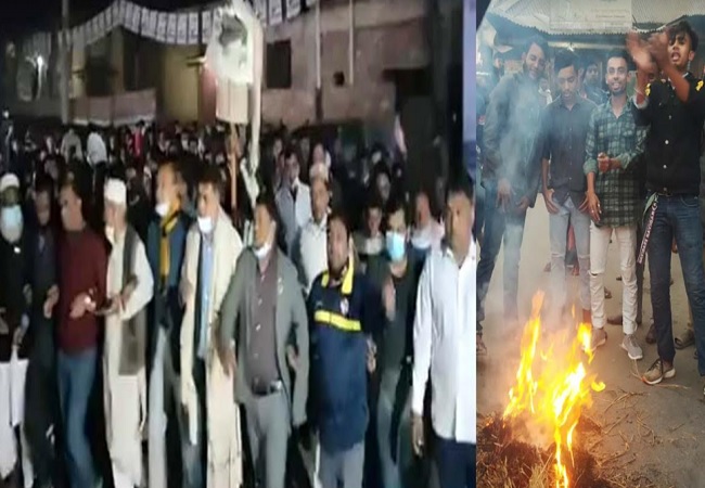 বসুরহাটে নিক্সন চৌধুরীর বিরুদ্ধে বিক্ষোভ মিছিল, কুশপুত্তলিকা দাহ