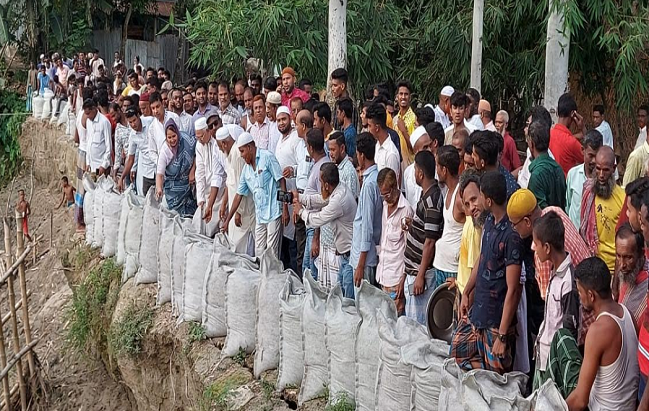 ইসলামপুর নদী ভাঙ্গন রোধে জিও ব্যাগ ডাম্পিং কাজের উদ্বোধন