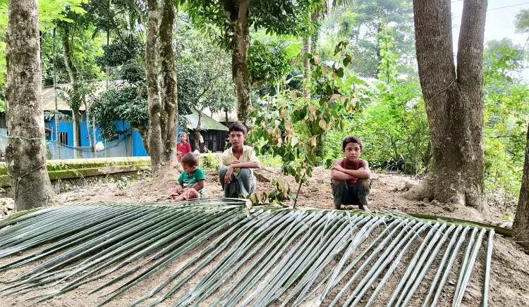বাবার কবরের পাশে ৩ শিশু সন্তানের কান্না
