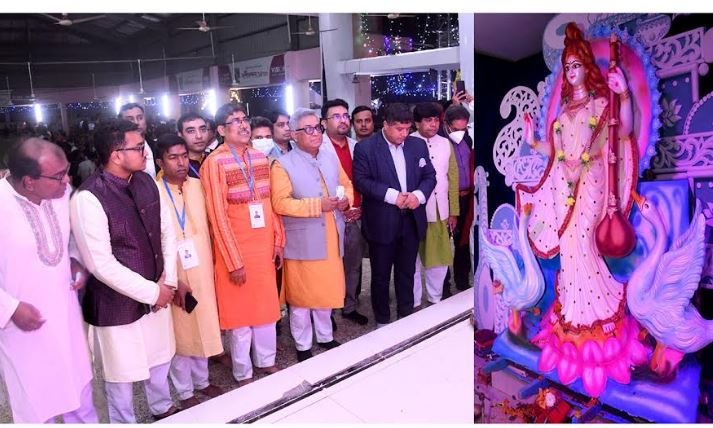 ঢাবিতে বর্ণাঢ্য আয়োজনে সরস্বতী পূজা উদযাপন , উপাচার্যের পূজামণ্ডপ পরিদর্শন
