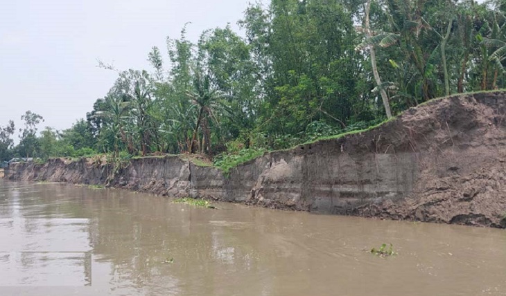 বন্যার আগেই গঙ্গাধর নদীর তীব্র ভাঙন,  নিঃস্ব শতাধিক পরিবার