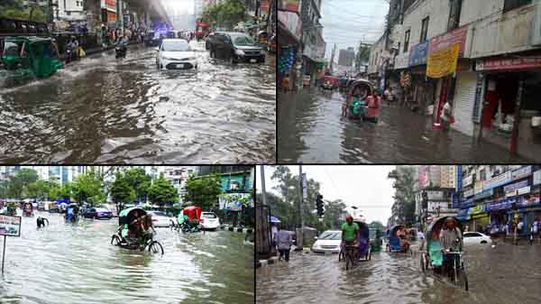 রাজধানীতে টানা বৃষ্টি, সড়কে জমেছে হাটু পানি