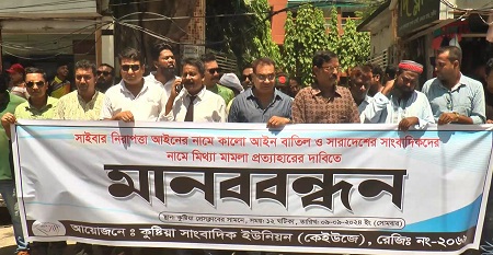 কুষ্টিয়া সাংবাদিক ইউনিয়নের মানববন্ধন