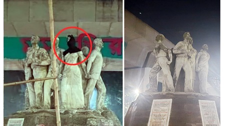 মধ্যরাতে রাজু ভাস্কর্যের নারী প্রতিকৃতির মাথায় হিজাব পড়াল দুর্বৃত্তরা