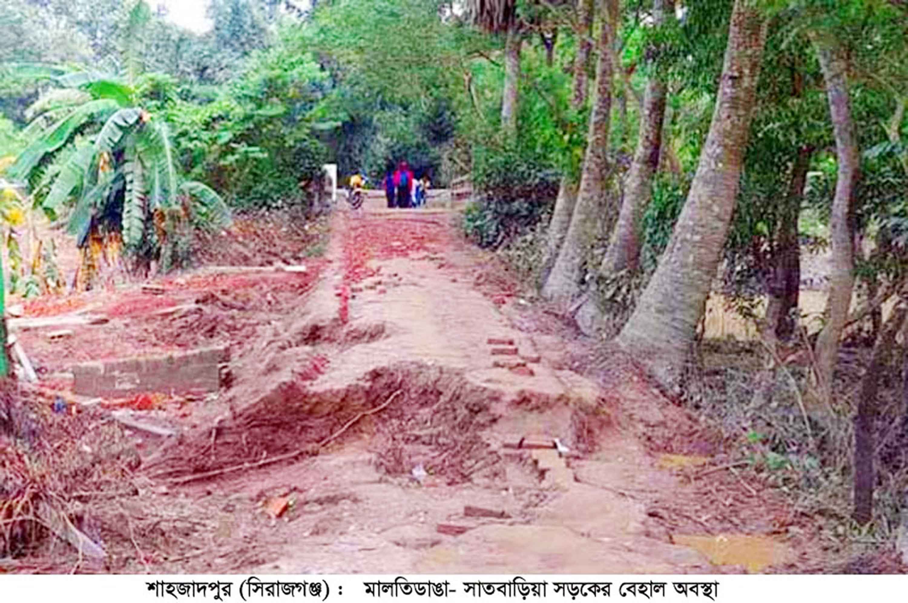শাহজাদপুরে বর্ষা ও বন্যায় কাঁচা-পাকা সড়ক বিধ্বস্ত