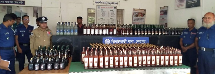 শেরপুরে  ৫৭০ বোতল ভারতীয় মদ উদ্বার 
