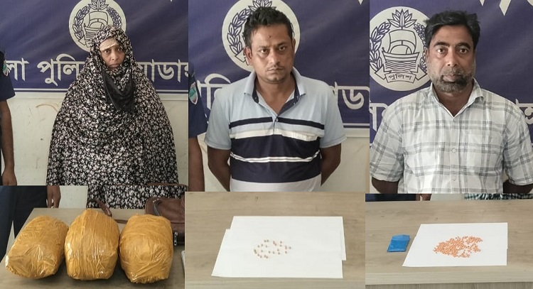 দর্শনায় ৩কেজি গাঁজা ও ৩২৫ পিস ইয়াবাসহ গ্রেপ্তার ৩