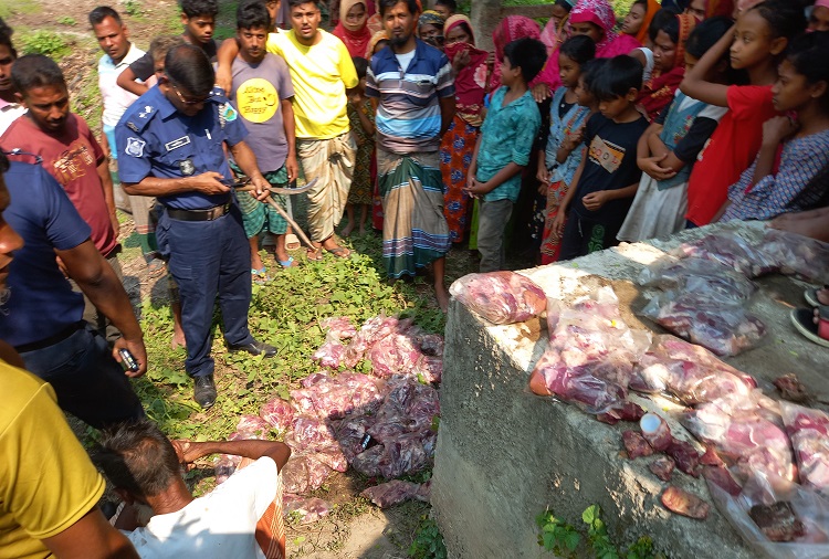 বদলগাছীতে ব্রীজের নিচ থেকে উদ্ধার  ৮৪ প্যাকেট মাংস