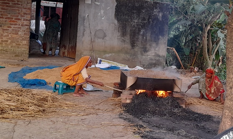 আত্রাইয়ে ধান সিদ্ধ শুকানোতে ব্যস্ত কৃষক-কৃষাণী