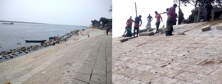 কিশোরগঞ্জের নিকলীর ছাতিরচর নদী রক্ষা বাঁধ প্রকল্পের কাজ চলছে