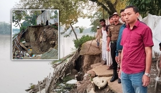 সুনামগঞ্জে নদী ভাঙনকবলিত এলাকা পরিদর্শনে ইউএনও