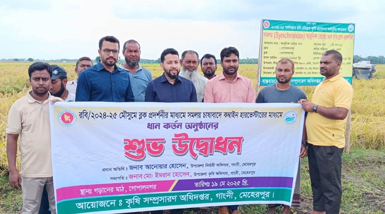 গাংনীতে কম্বাইন্ড হারভেস্টারের মাধ্যমে ধান কাটা উদ্বোধন