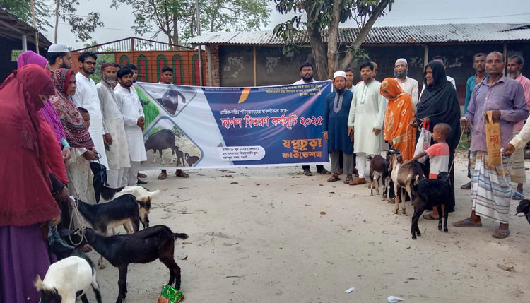 মান্দায় স্বপ্নচূড়া ফাউন্ডেশনের উদ্যোগে ছাগল বিতরণ