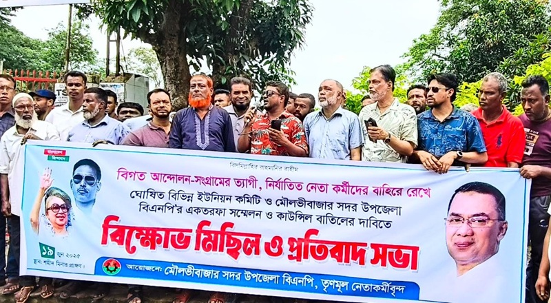 মৌলভীবাজারে ১২টি ইউনিয়ন ও উপজেলা বিএনপির কাউন্সিল বাতিলের দাবীতে বিক্ষোভ 
