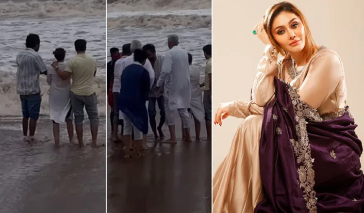 উত্তাল সাগরে শেফালির অস্থিভস্ম ভাসালেন স্বামী