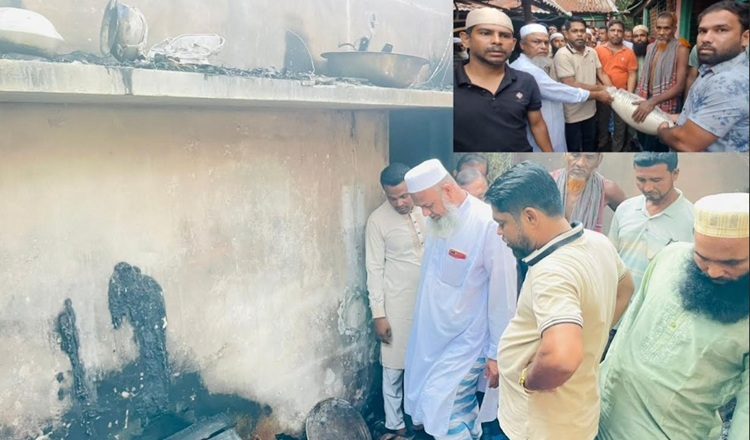 বসতঘর পুড়ে যাওয়া আক্তারের পাশে বিএনপি নেতা আনোয়ার বেপারী 