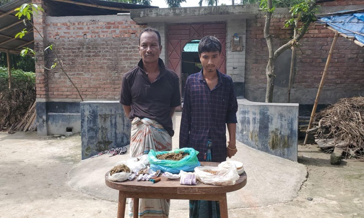 পার্বতীপুরে সেনাবাহিনীর অভিযানে মাদক কারবারি বাবা-ছেলে আটক